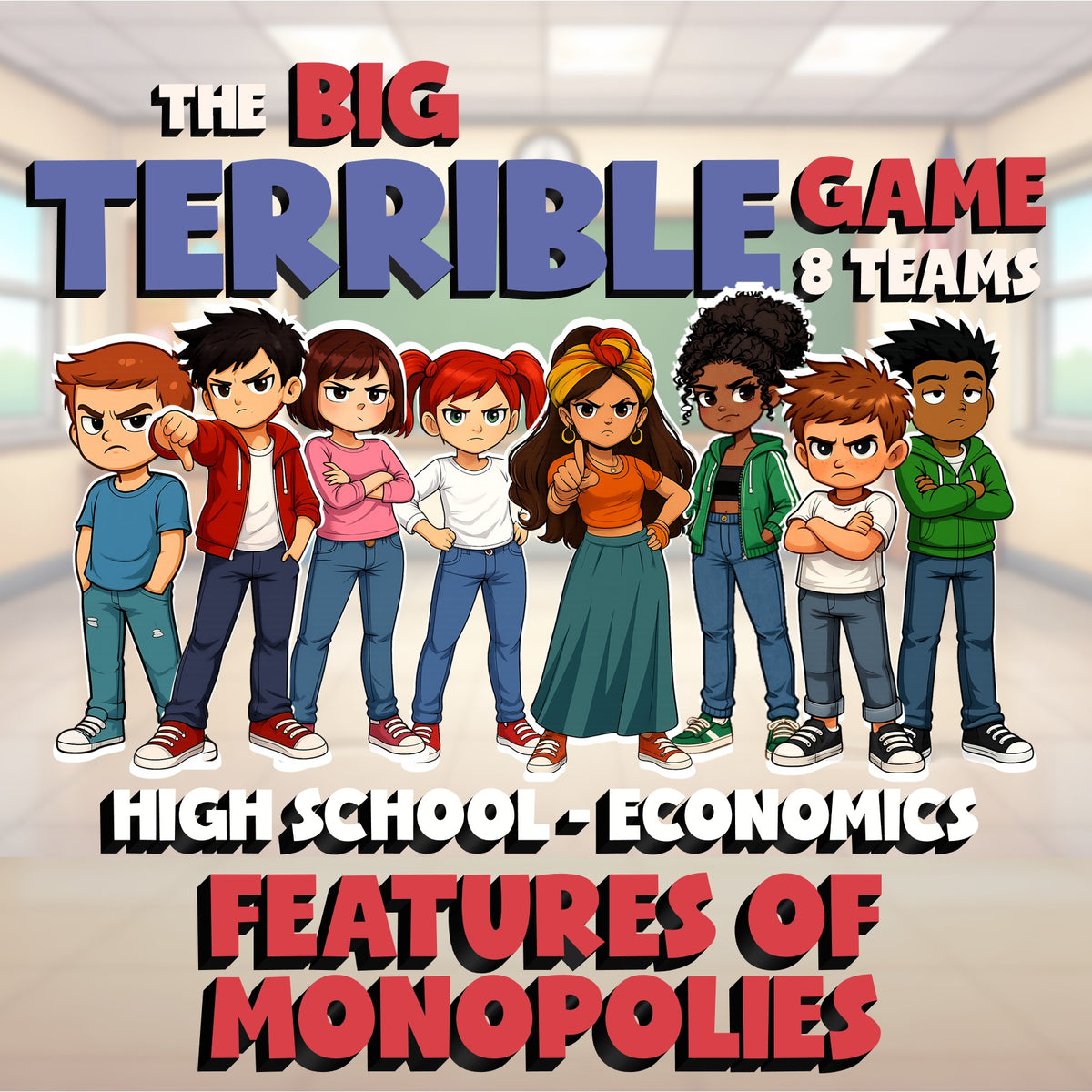 Features of Monopolies BIG TERRIBLE GAME - No Prep Economics Review Activity