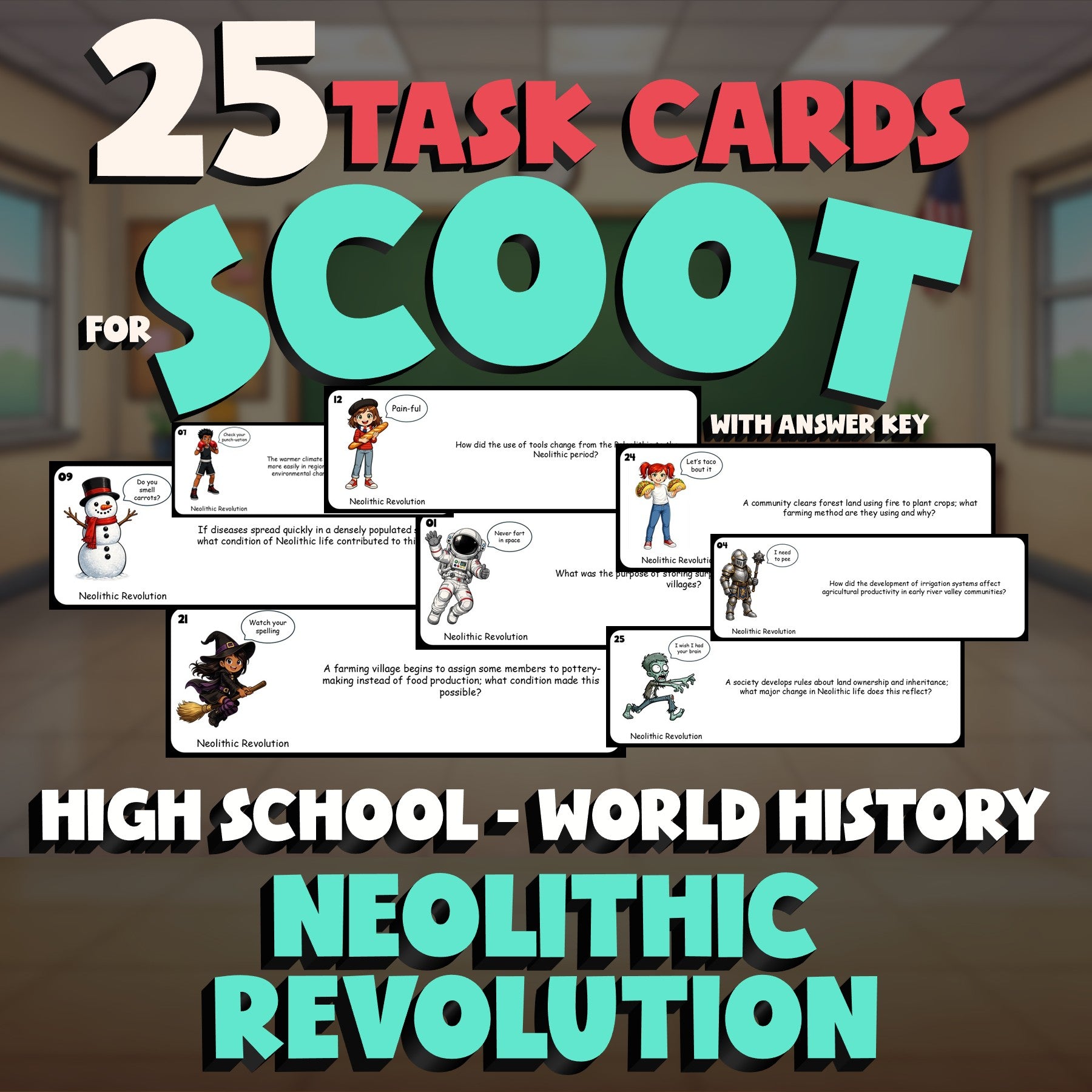 Neolithic Revolution SCOOT TASK CARDS Game - No Prep World History Review