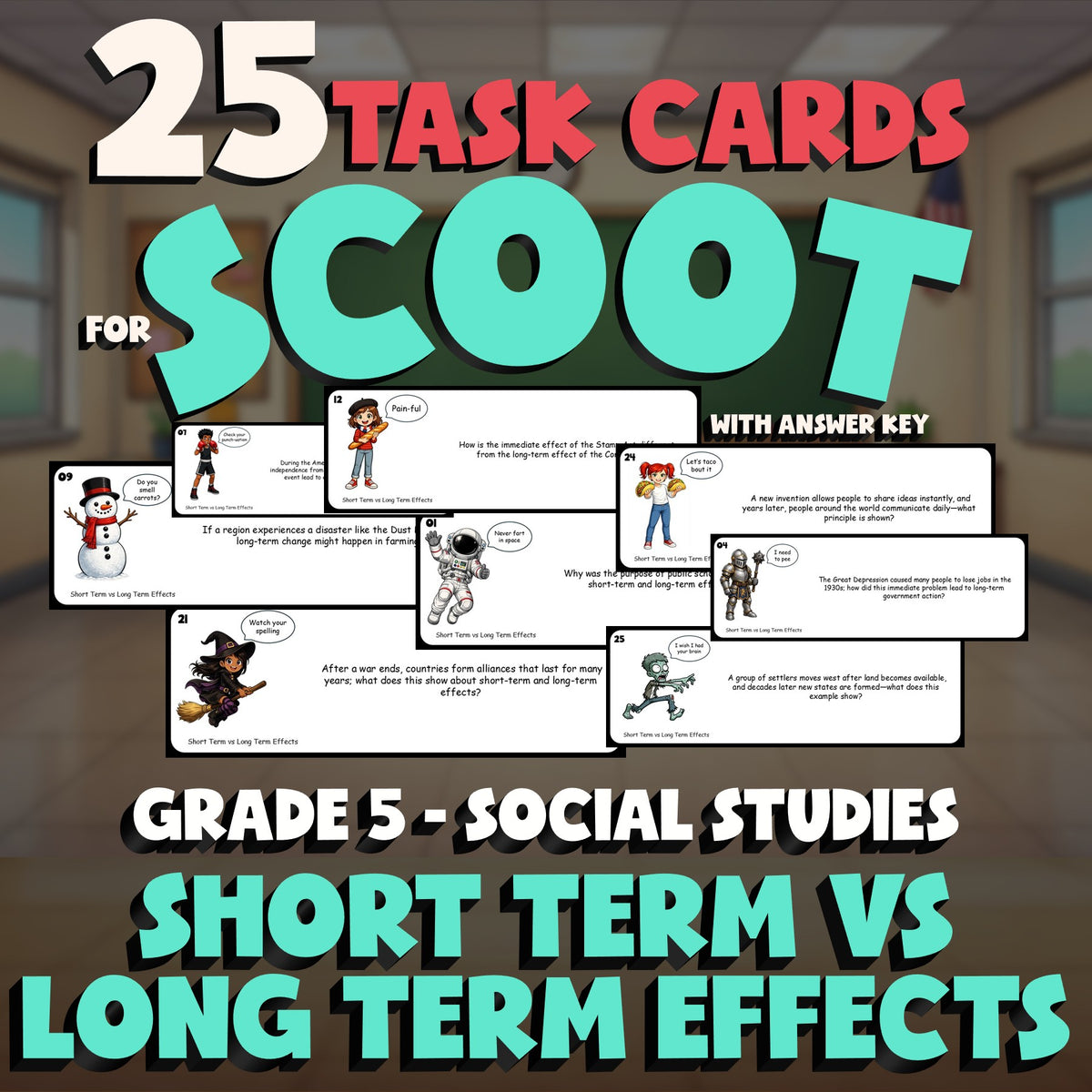 Short Term vs Long Term Effects SCOOT TASK CARDS Socials Game - No Prep Grade 5