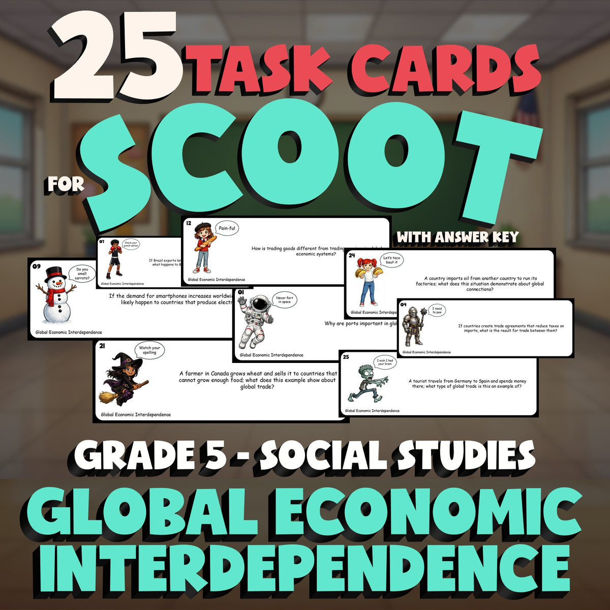Global Economic Interdependence SCOOT TASK CARDS Socials Game - No Prep Grade 5
