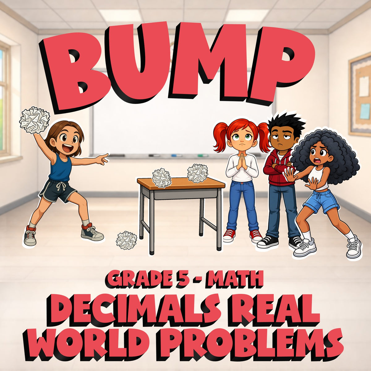 Decimals Real World Problems BUMP Math Game - No Prep Grade 5 Review Activity
