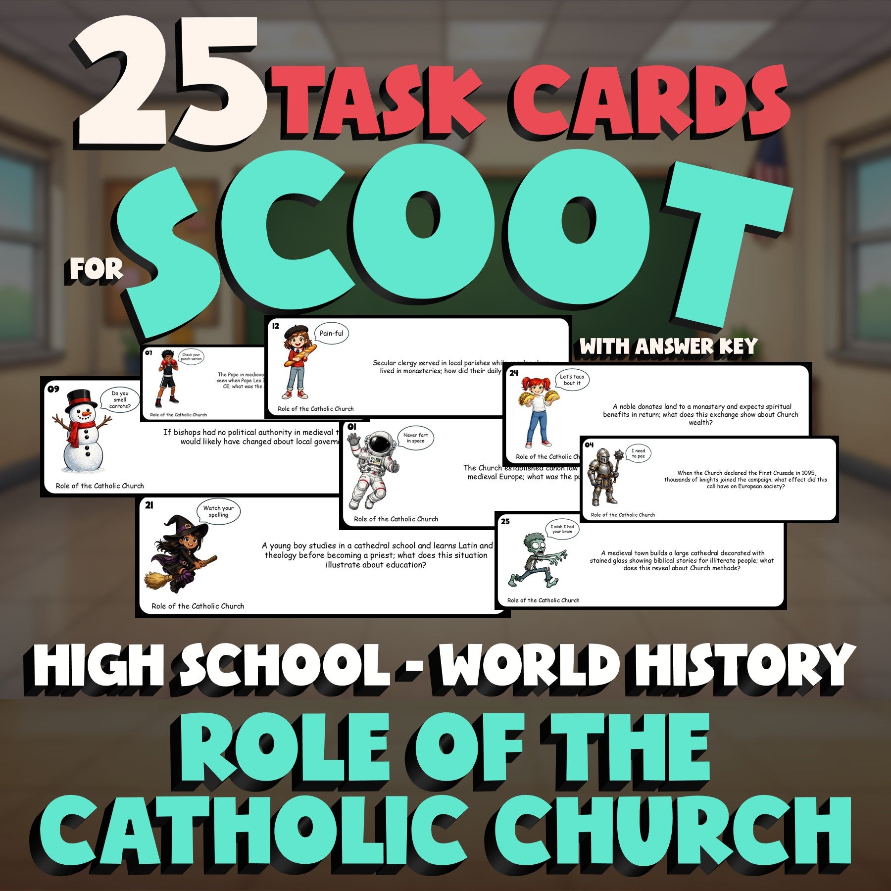 Role of the Catholic Church SCOOT TASK CARDS Game - No Prep World History Review