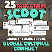 Global Cultural Conflict SCOOT TASK CARDS Socials Game - No Prep Grade 7 Review