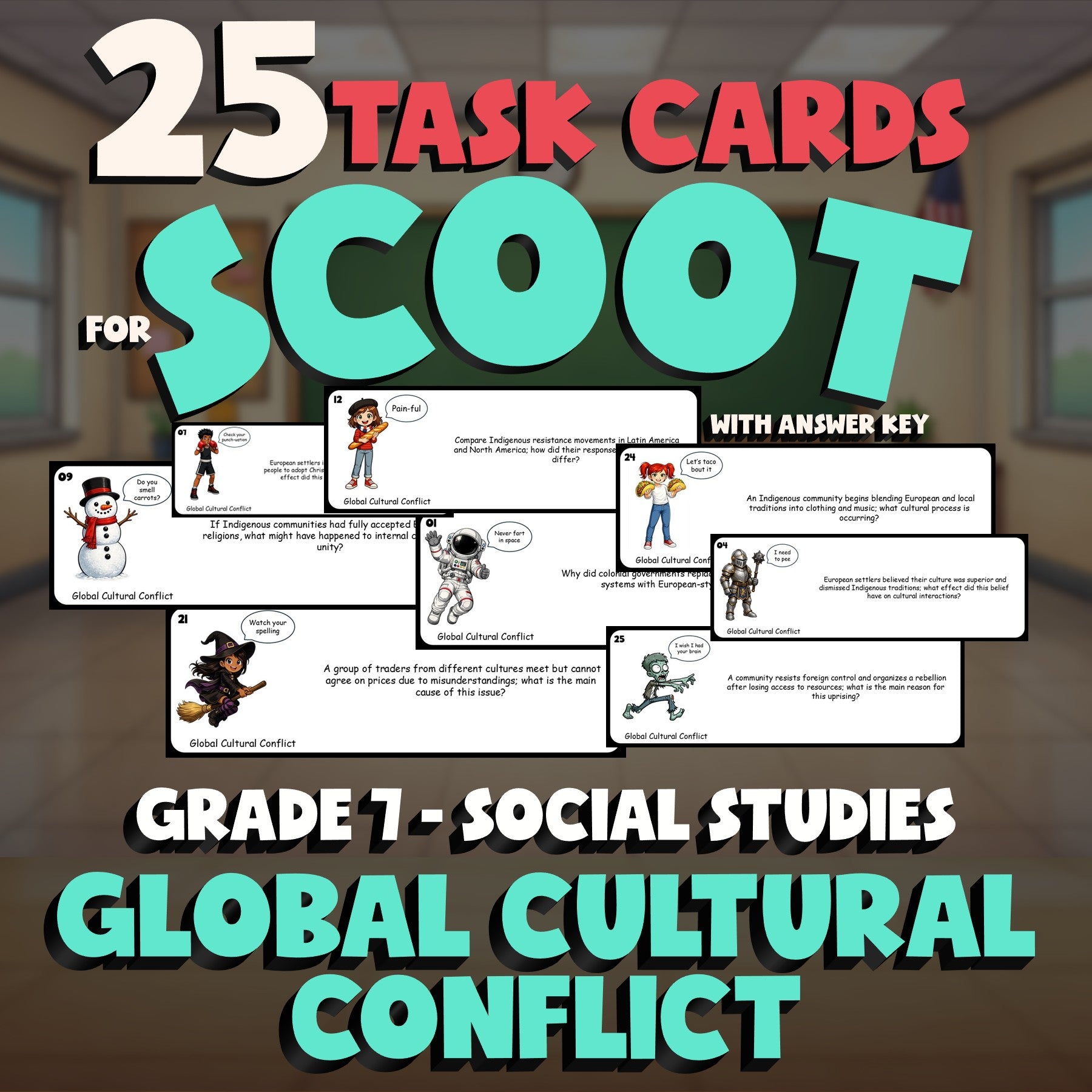 Global Cultural Conflict SCOOT TASK CARDS Socials Game - No Prep Grade 7 Review