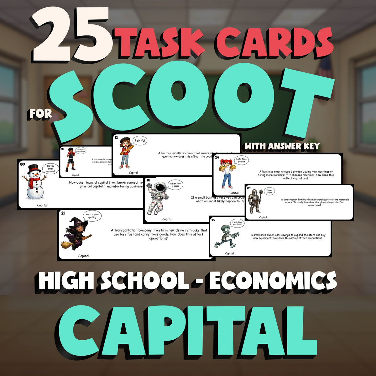 Capital SCOOT TASK CARDS Economics Game - No Prep Review Activity