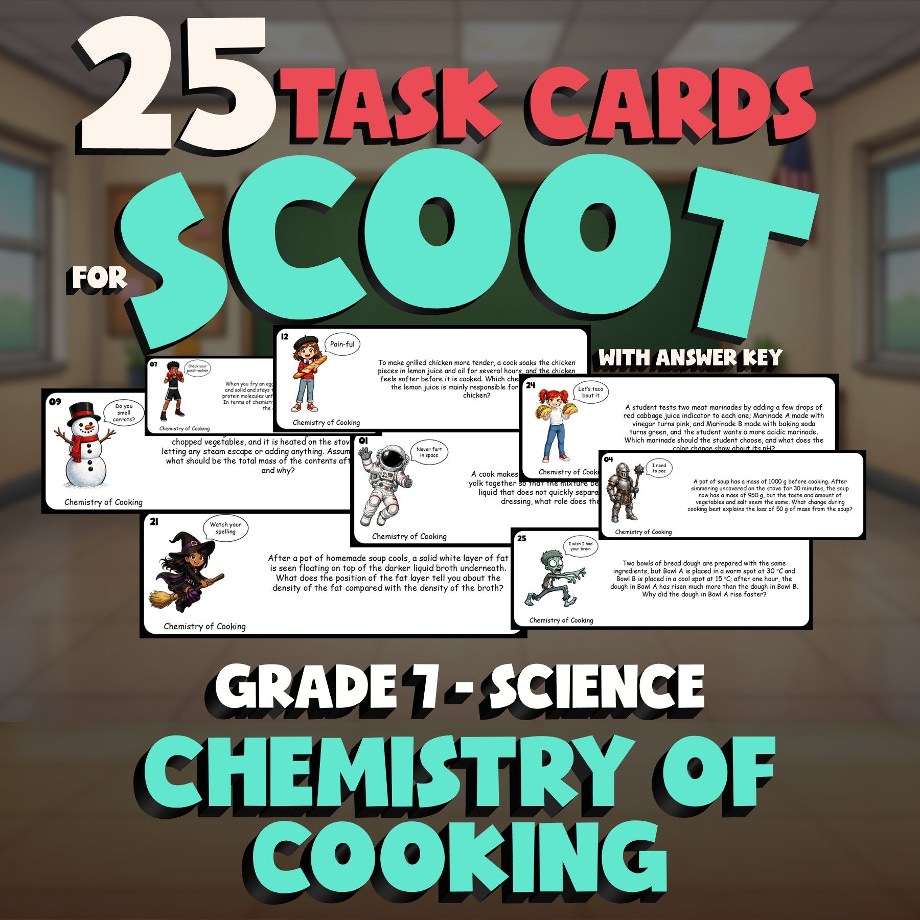 Chemistry of Cooking SCOOT TASK CARDS Science Game - No Prep Grade 7 Review