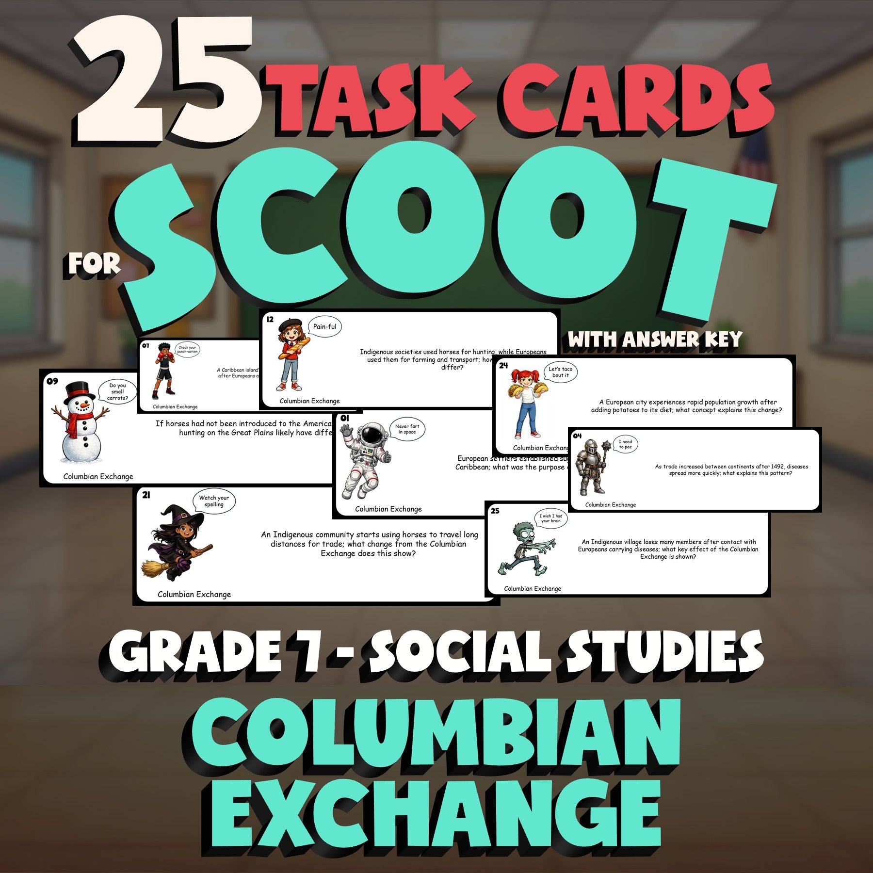 Columbian Exchange SCOOT TASK CARDS Socials Game - No Prep Grade 7 Review