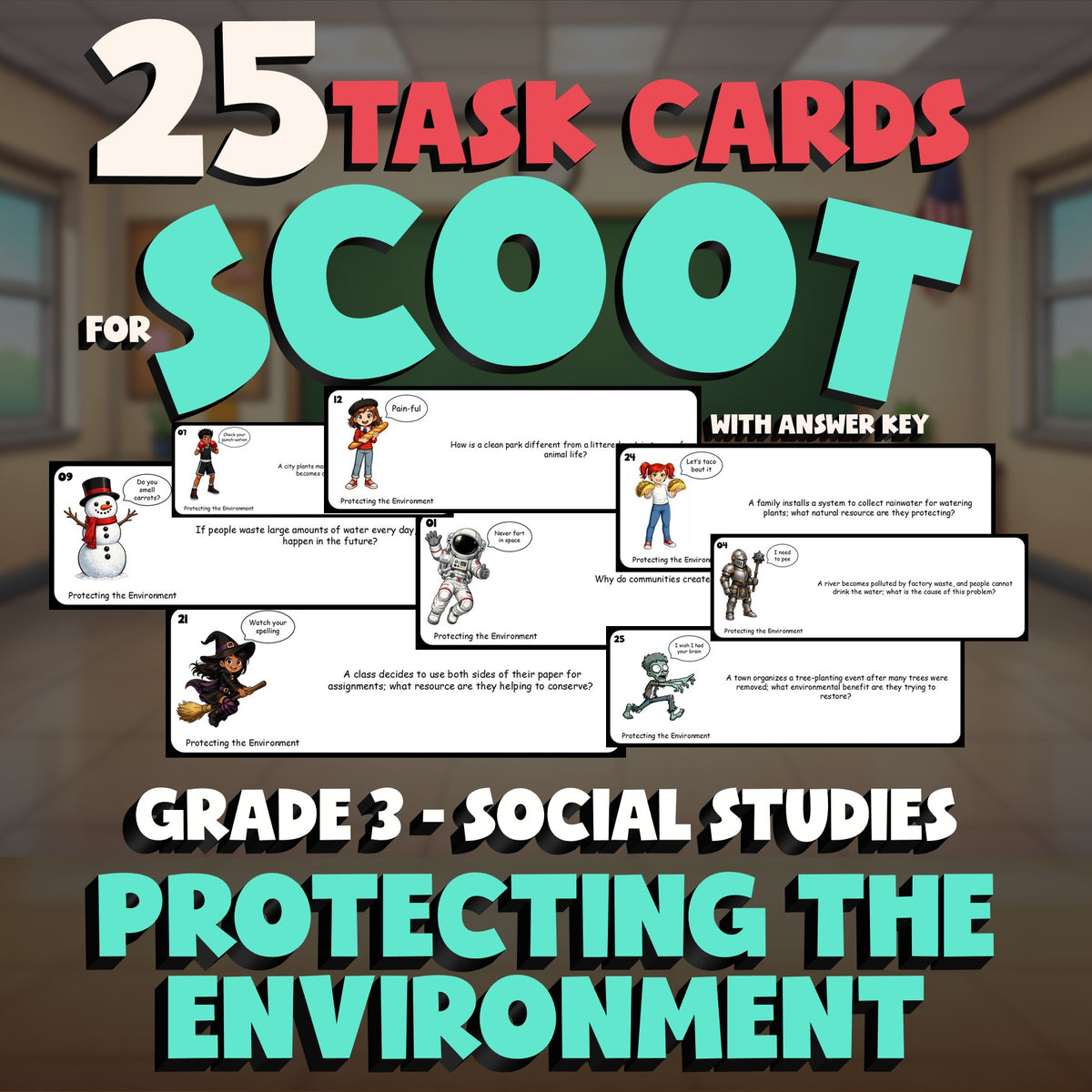 Protecting the Environment SCOOT TASK CARDS Socials Game - No Prep Grade 3