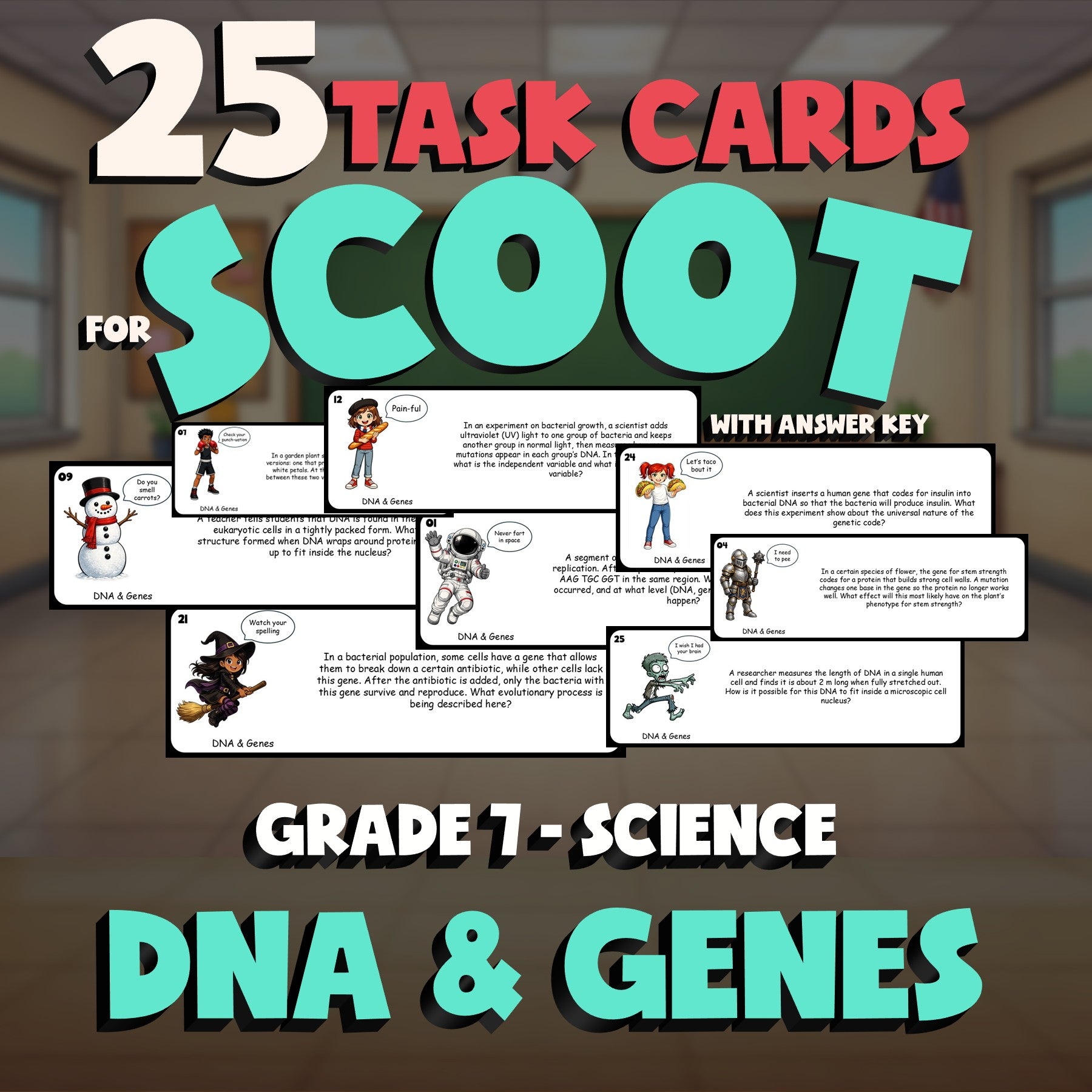 DNA & Genes SCOOT TASK CARDS Science Game - No Prep Grade 7 Review Activity