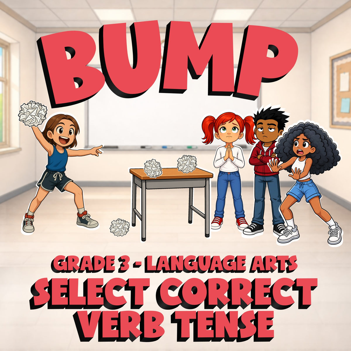 Select Correct Verb Tense BUMP ELA Game - No Prep Grade 3 Review Activity