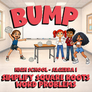 Simplify Square Roots Word Problems BUMP Math Game - No Prep Algebra 1 Review