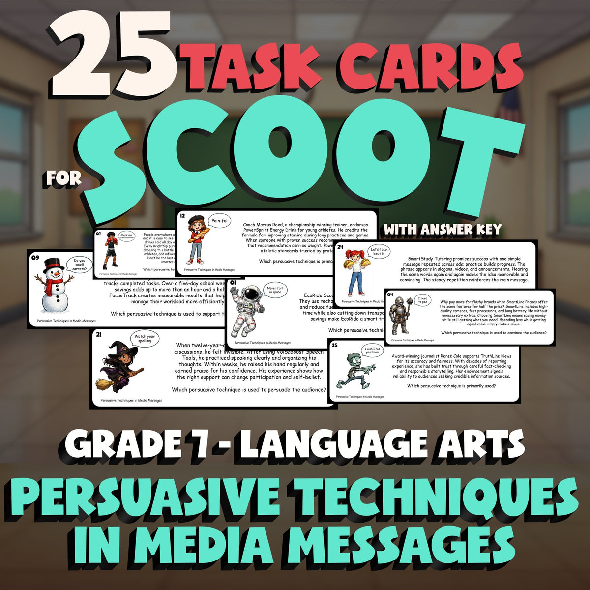 Persuasive Techniques in Media Messages SCOOT TASK CARDS ELA Game - Grade 7