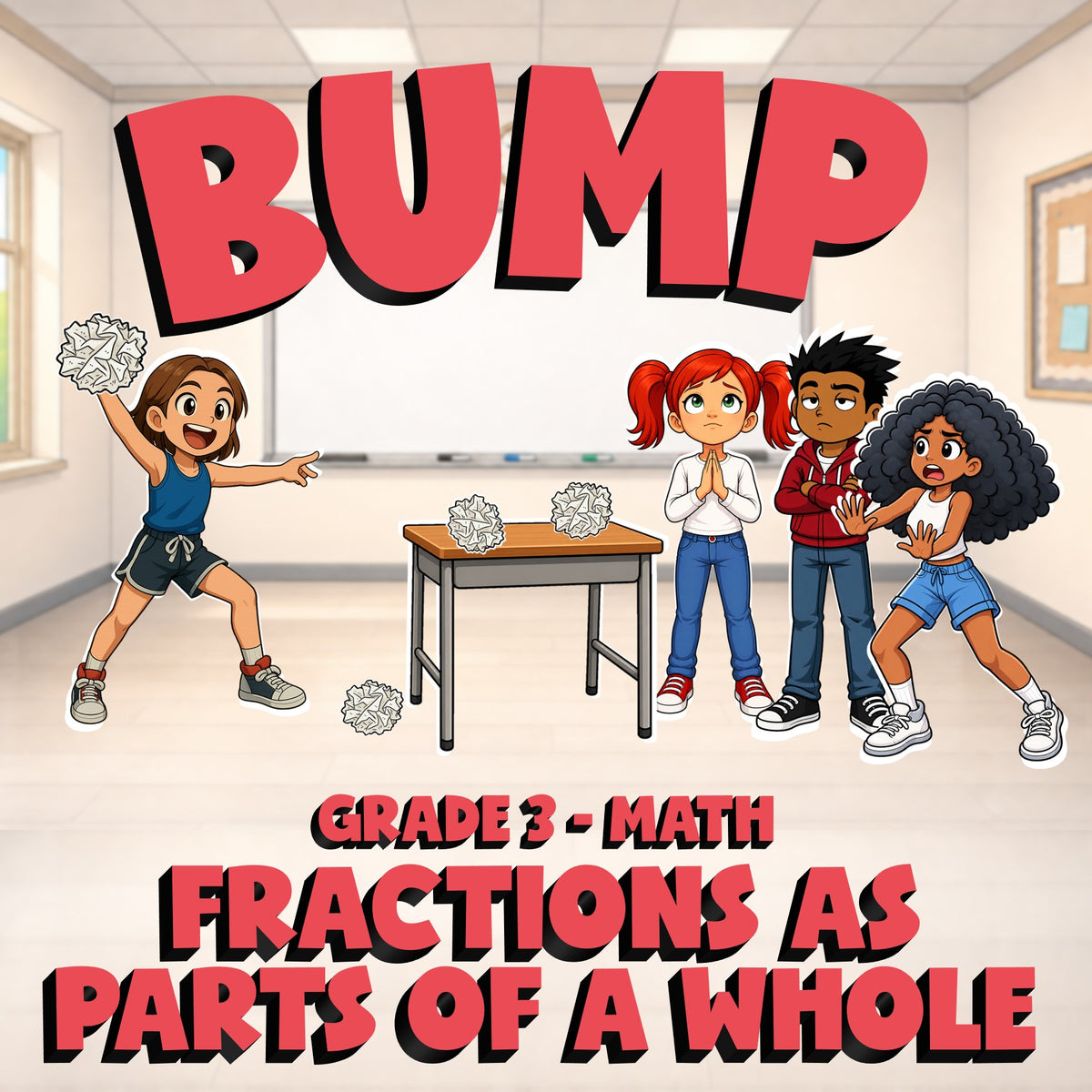 Fractions as Parts of a Whole BUMP Math Game - No Prep Grade 3 Review Activity