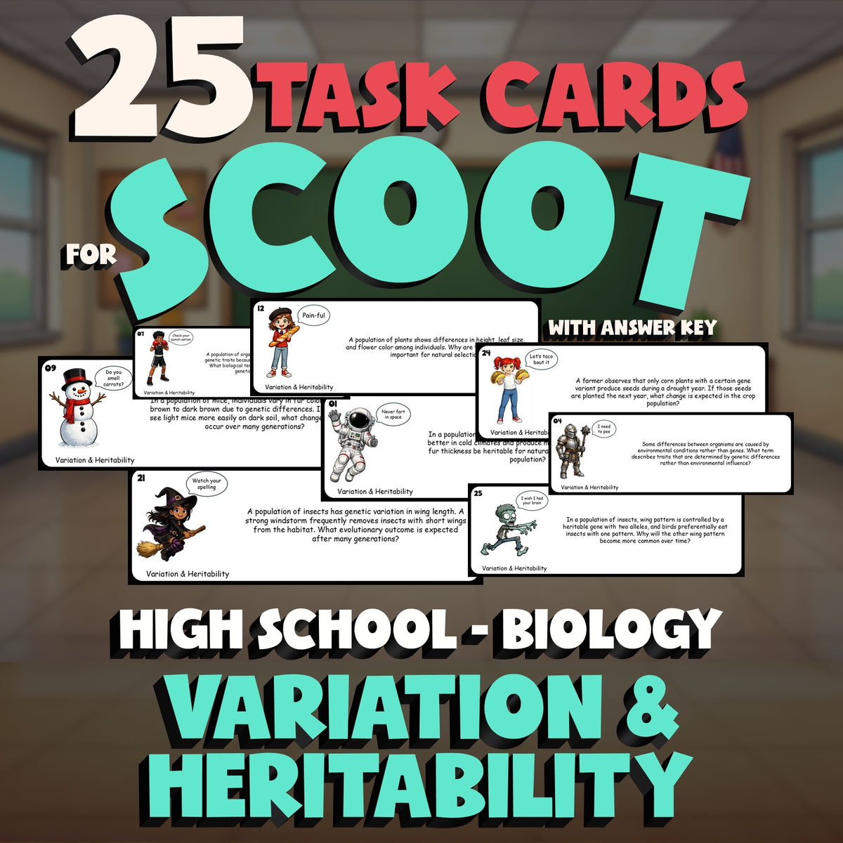 Variation & Heritability SCOOT TASK CARDS Science Game - No Prep Biology Review