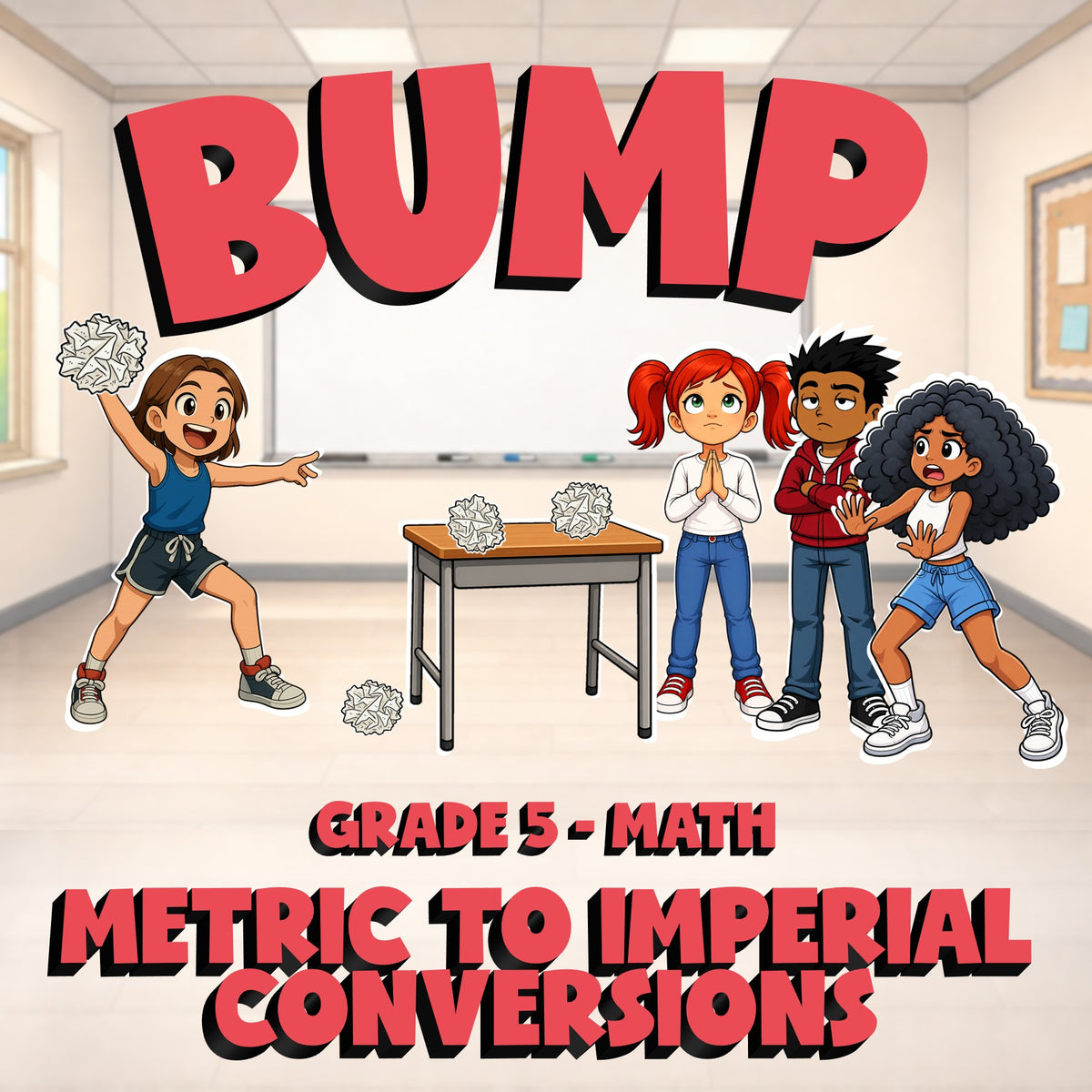 Metric to Imperial Conversions BUMP Math Game - No Prep Grade 5 Review Activity