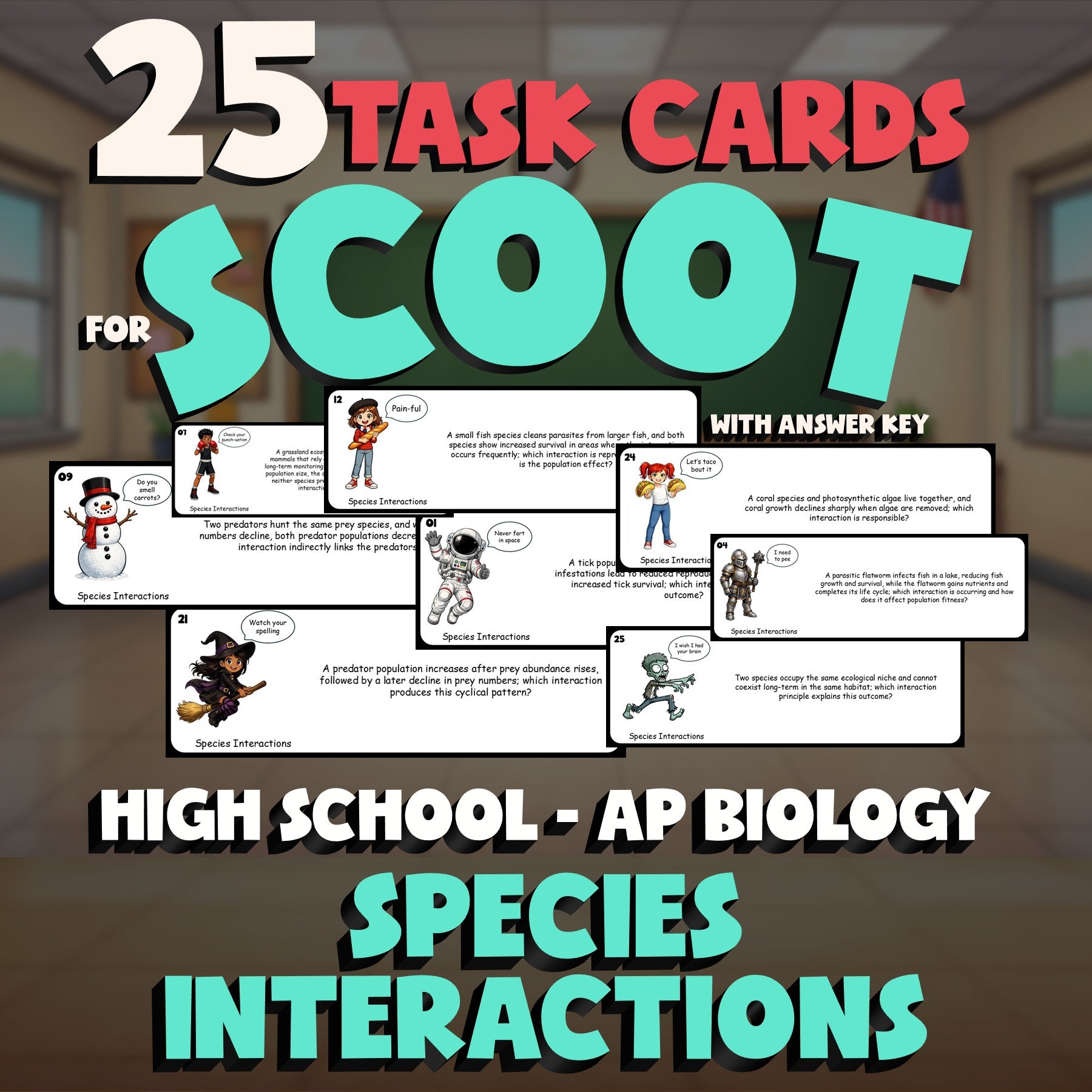 Species Interactions SCOOT TASK CARDS Science Game - No Prep AP Biology Review