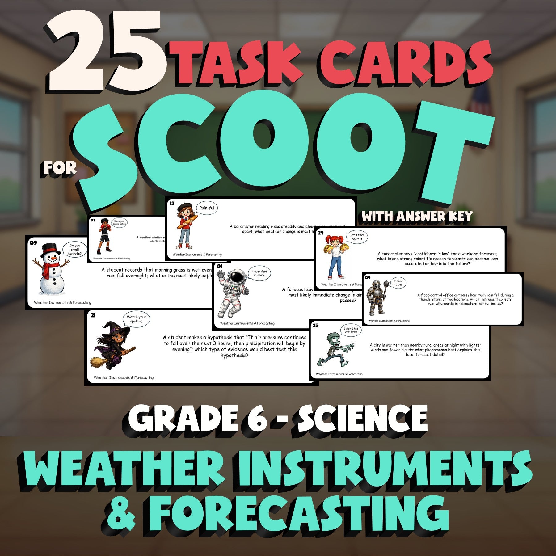 Weather Instruments & Forecasting SCOOT TASK CARDS Science Game - Grade 6