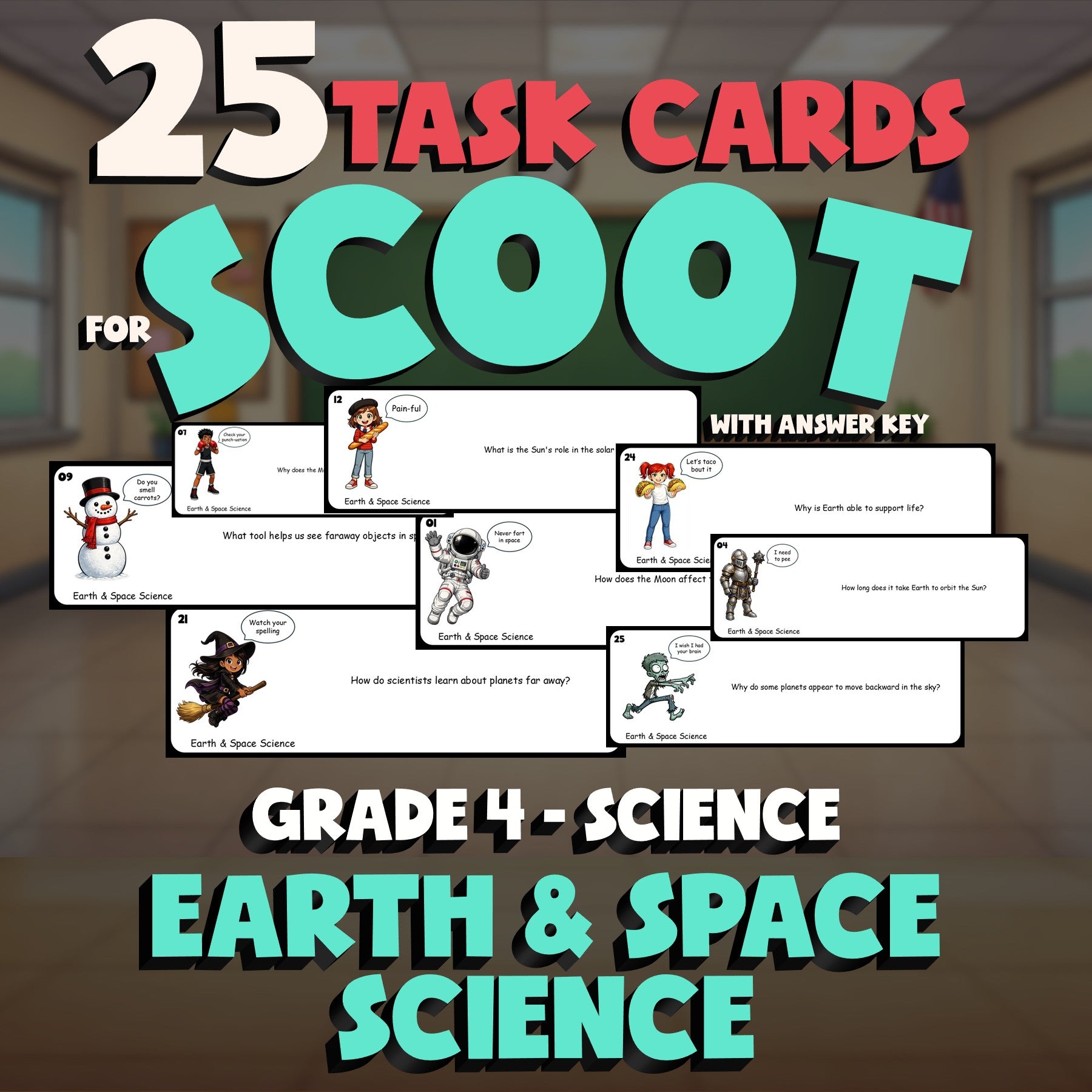 Earth & Space Science SCOOT TASK CARDS Science Game - No Prep Grade 4 Review