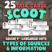 Types of Sources & Information SCOOT TASK CARDS ELA Game - No Prep Grade 9