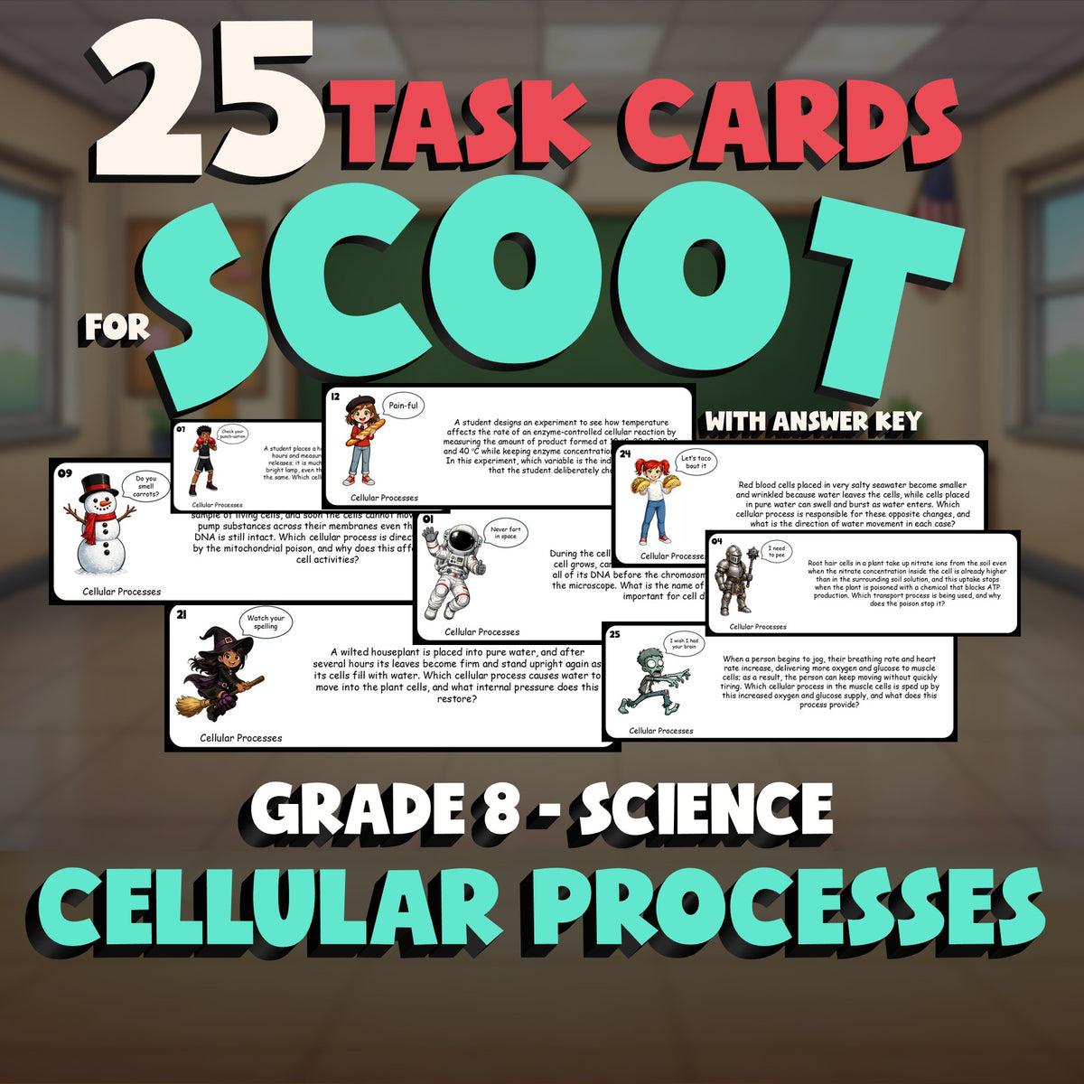 Cellular Processes SCOOT TASK CARDS Science Game - No Prep Grade 8 Review