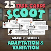 Adaptation & Variation SCOOT TASK CARDS Science Game - No Prep Grade 9 Review