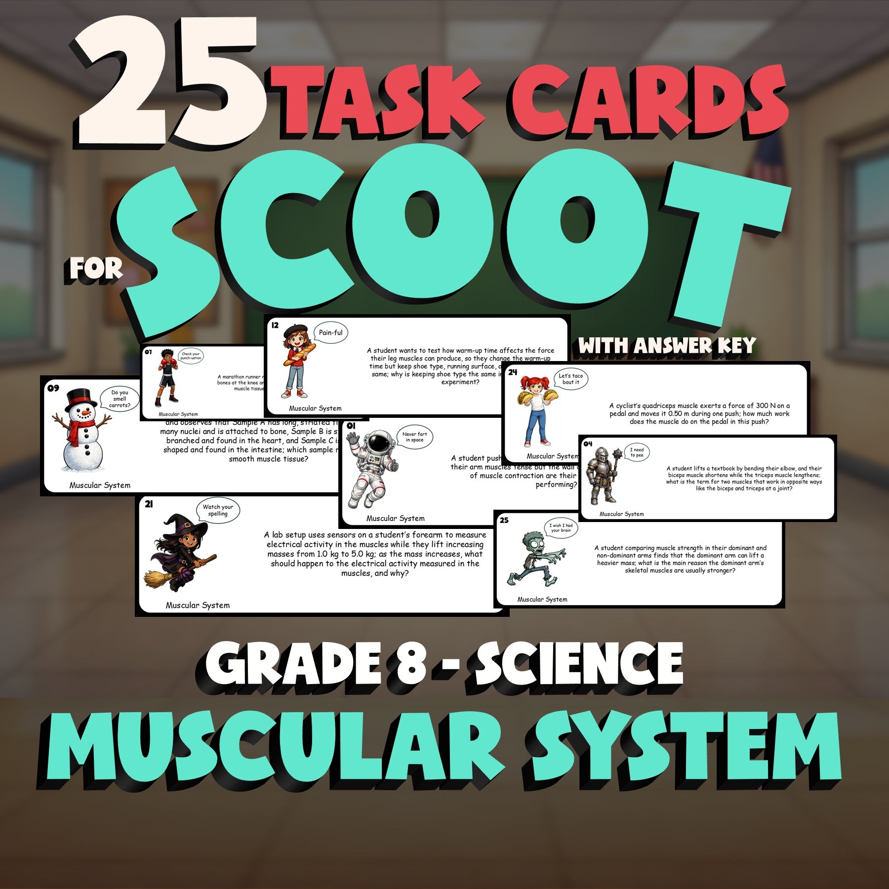 Muscular System SCOOT TASK CARDS Science Game - No Prep Grade 8 Review Activity
