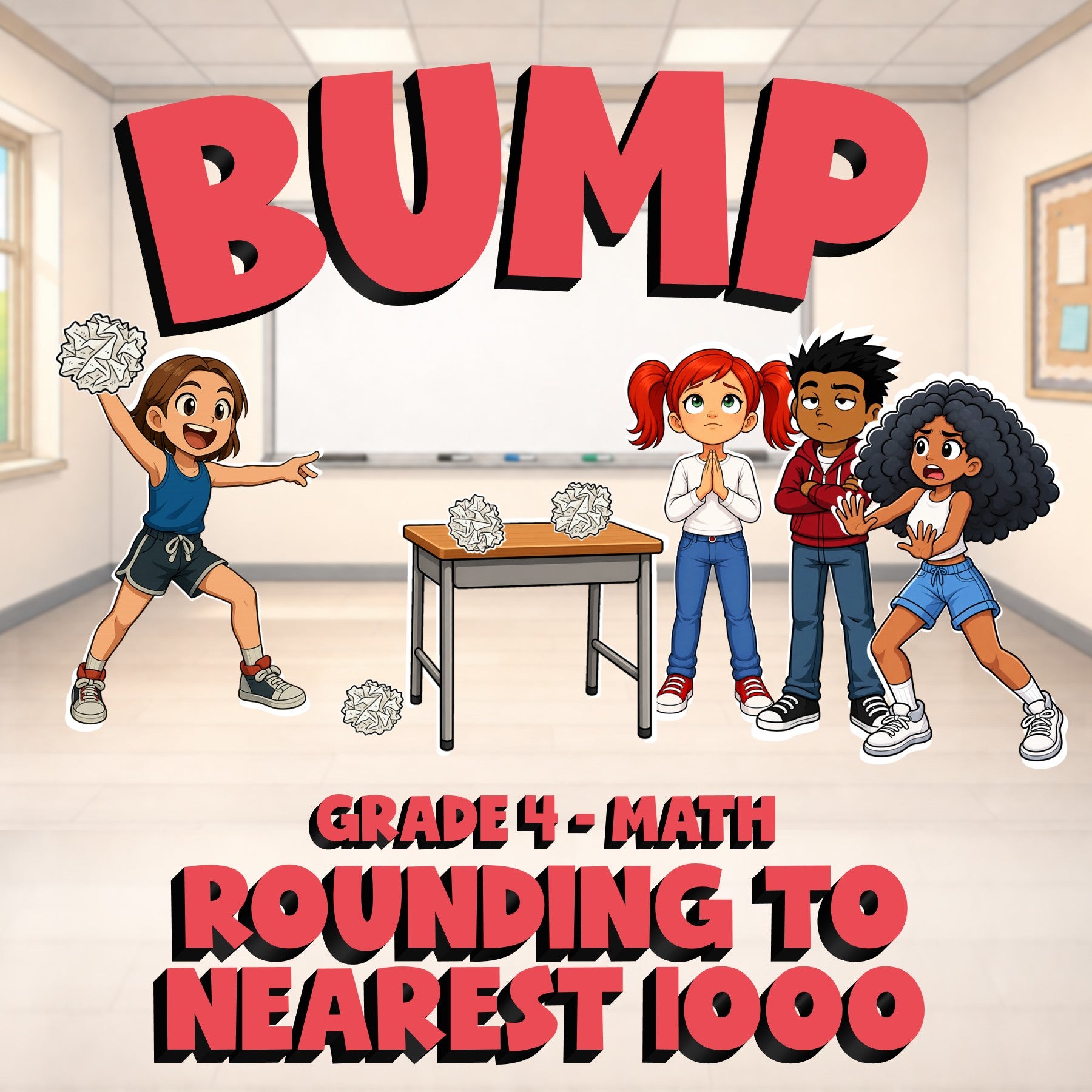 Rounding to Nearest 1000 BUMP Math Game - No Prep Grade 4 Review Activity