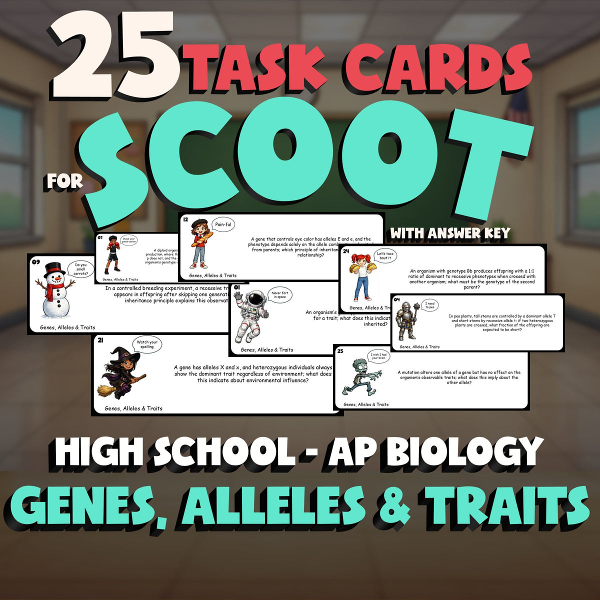 Genes, Alleles & Traits SCOOT TASK CARDS Science Game - No Prep AP Biology
