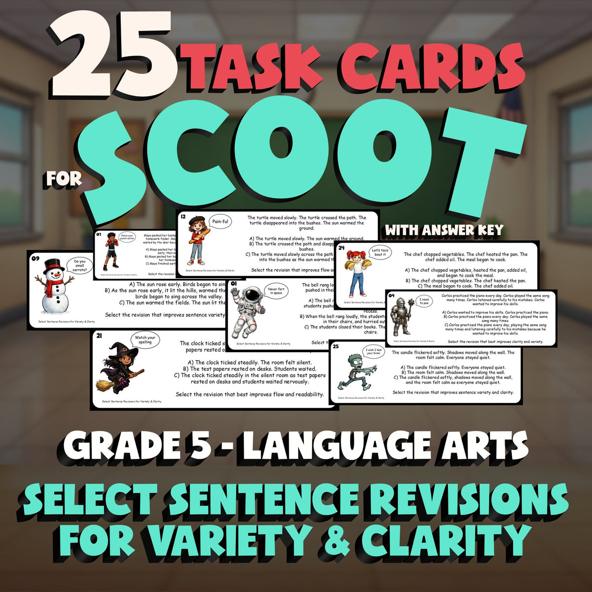 Select Sentence Revisions for Variety & Clarity SCOOT TASK CARDS ELA Game - G5