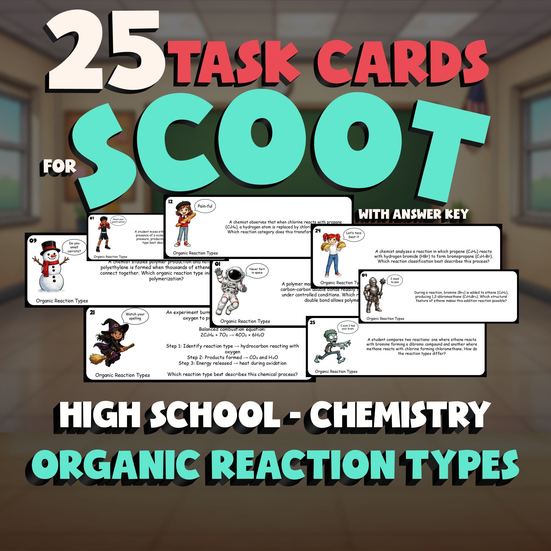 Organic Reaction Types SCOOT TASK CARDS Science Game - No Prep Chemistry Review