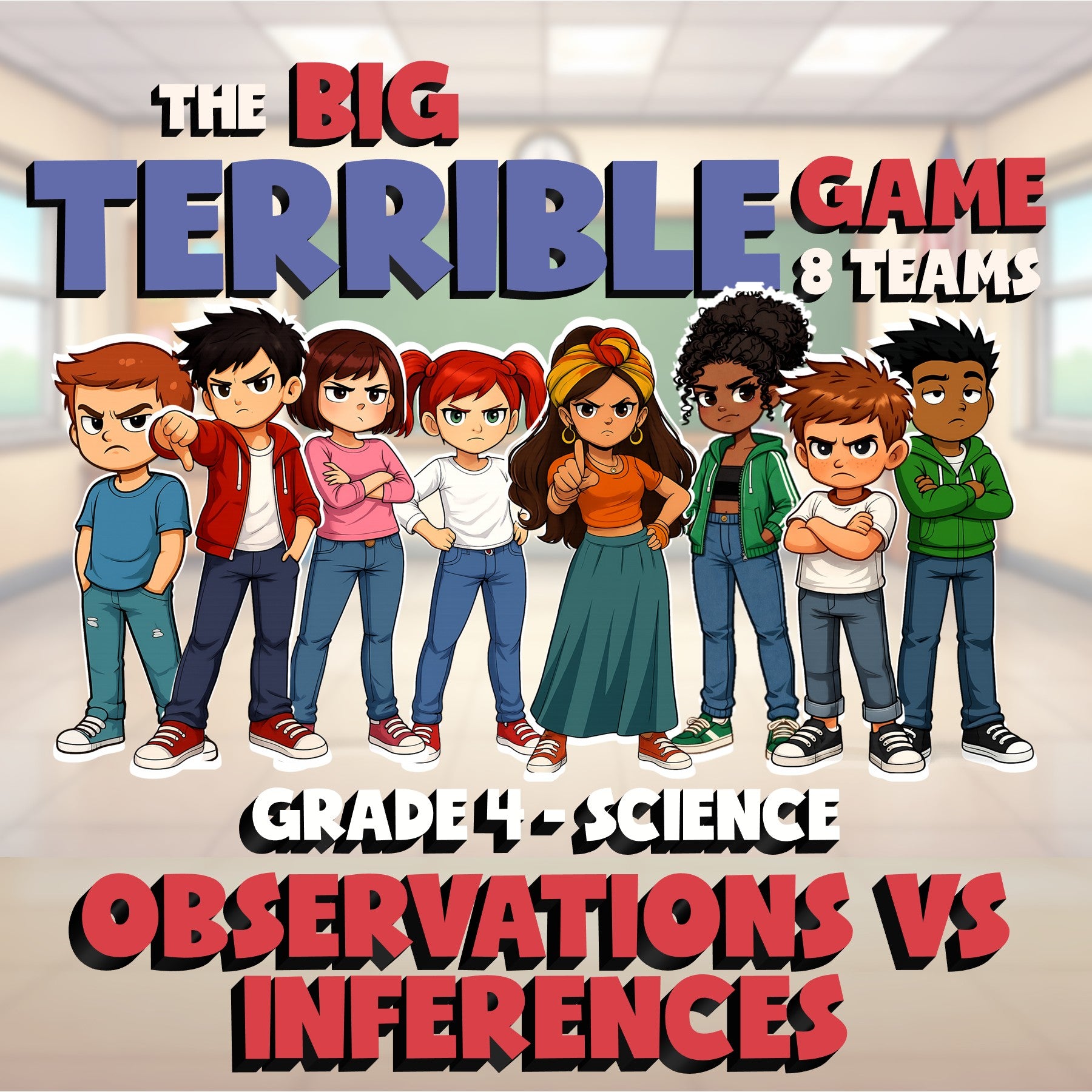 Observations vs Inferences BIG TERRIBLE GAME - No Prep Grade 4 Science Review