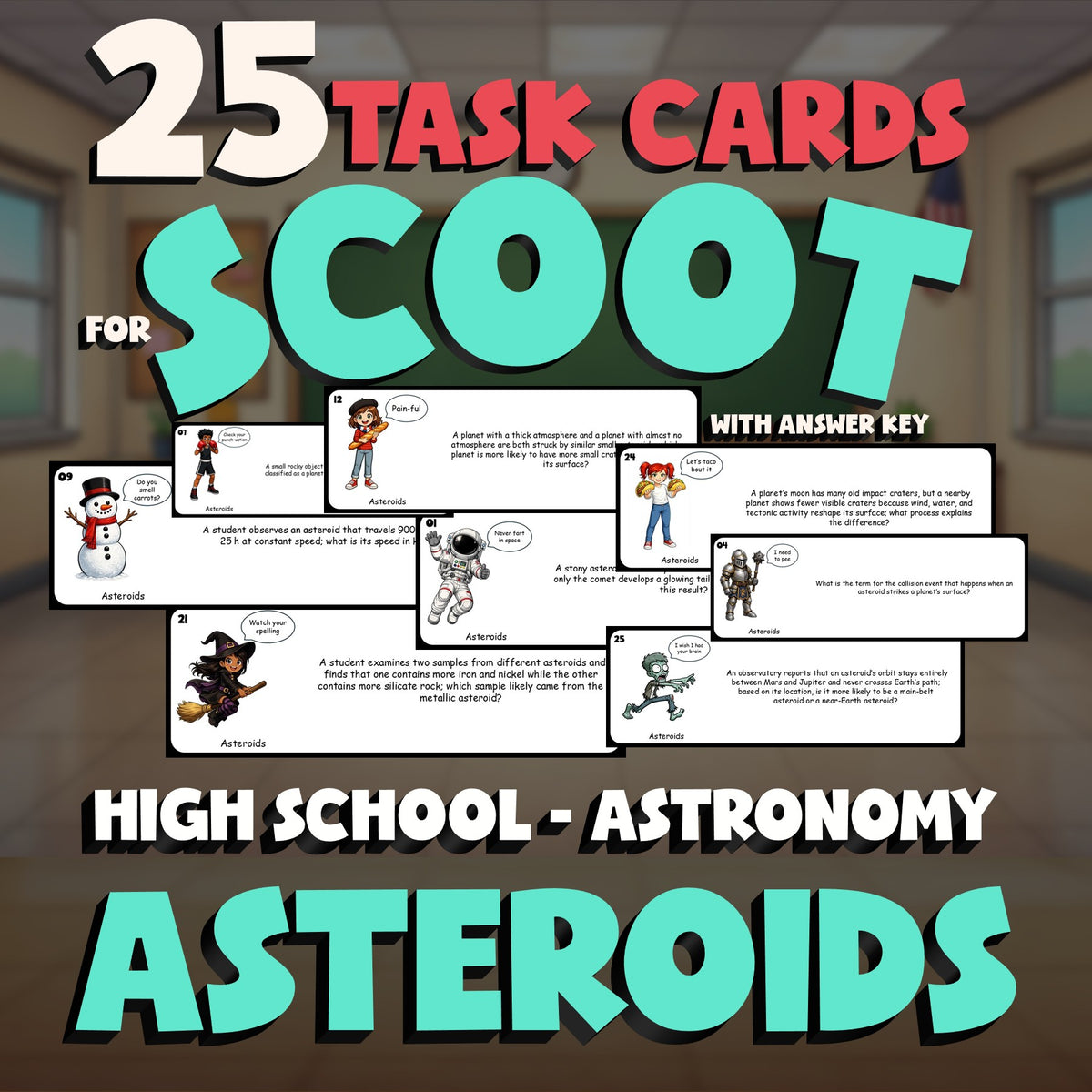 Asteroids SCOOT TASK CARDS Science Game - No Prep Astronomy Review Activity