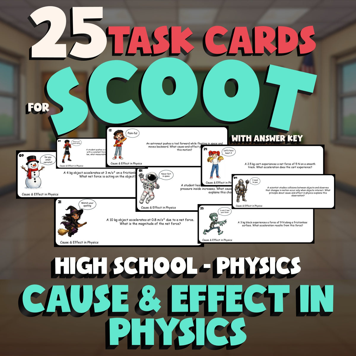 Cause & Effect in Physics SCOOT TASK CARDS Science Game - No Prep Physics Review