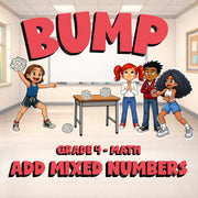 Add Mixed Numbers BUMP Math Game - No Prep Grade 4 Review Activity