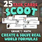 Create & Solve Real World Formulas SCOOT TASK CARDS Math Game - No Prep Grade 7