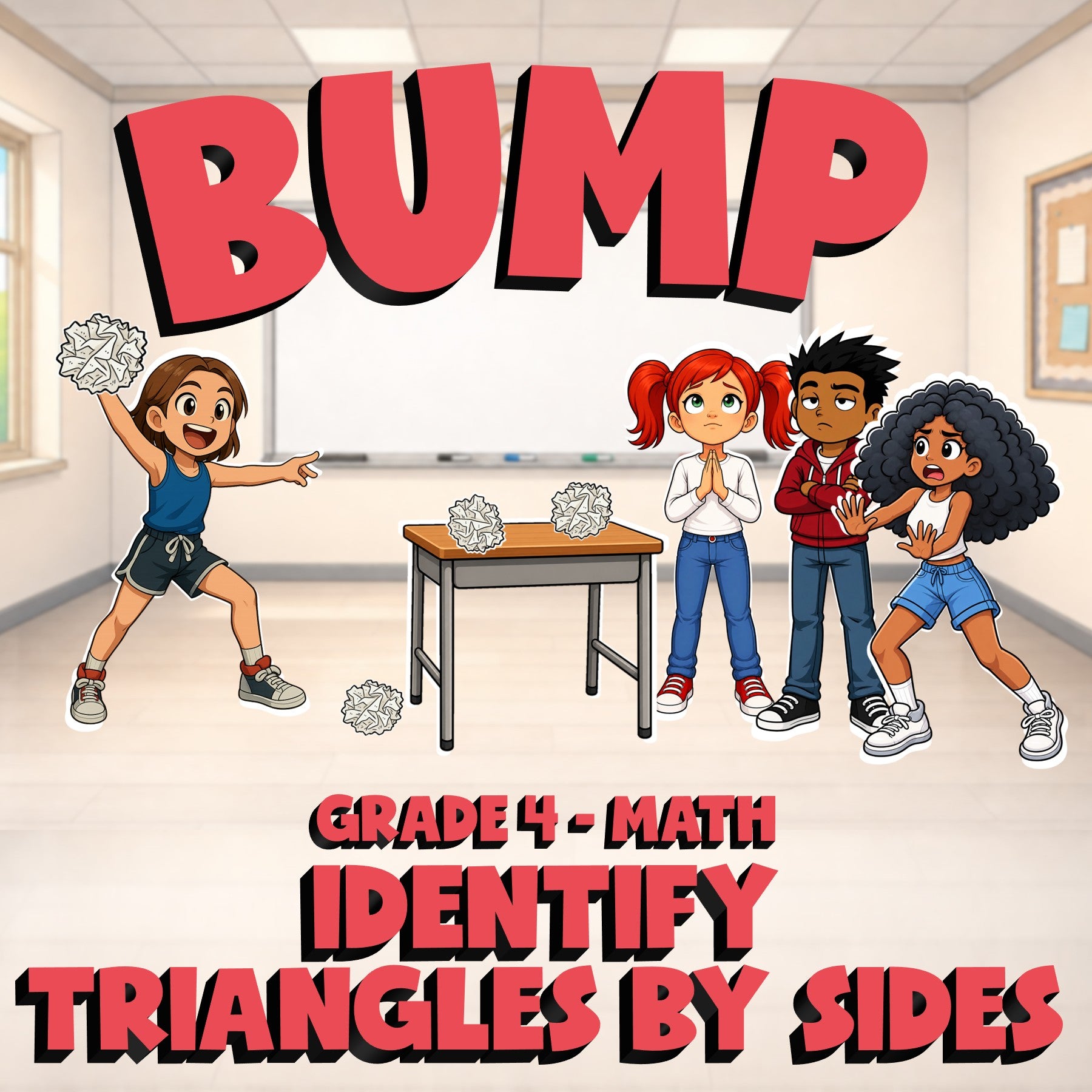 Identify Triangles by Sides BUMP Math Game - No Prep Grade 4 Review Activity