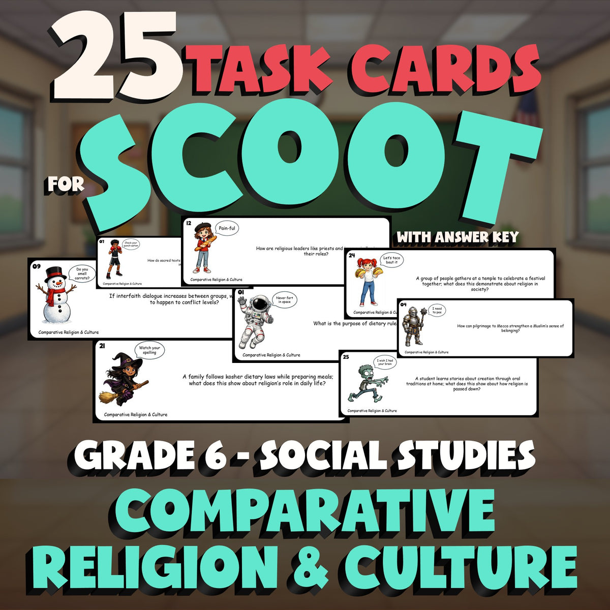 Comparative Religion & Culture SCOOT TASK CARDS Socials Game - No Prep Grade 6