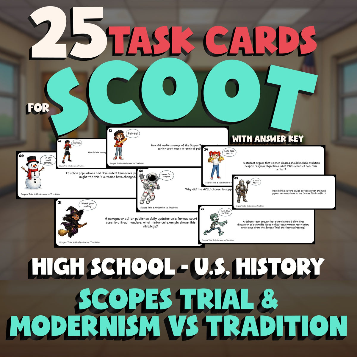 Scopes Trial & Modernism vs Tradition SCOOT TASK CARDS U.S. History Game