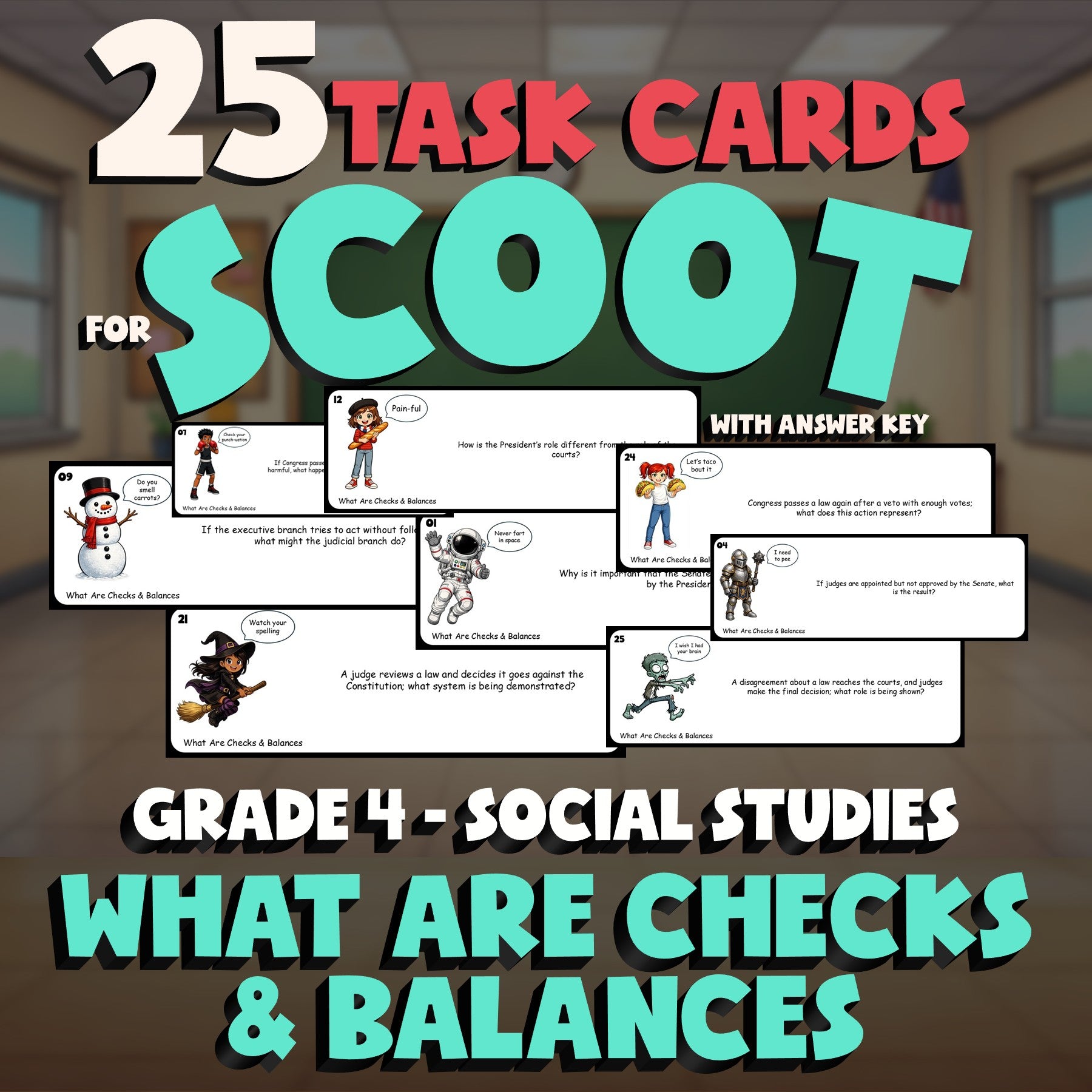 What Are Checks & Balances SCOOT TASK CARDS Socials Game - No Prep Grade 4