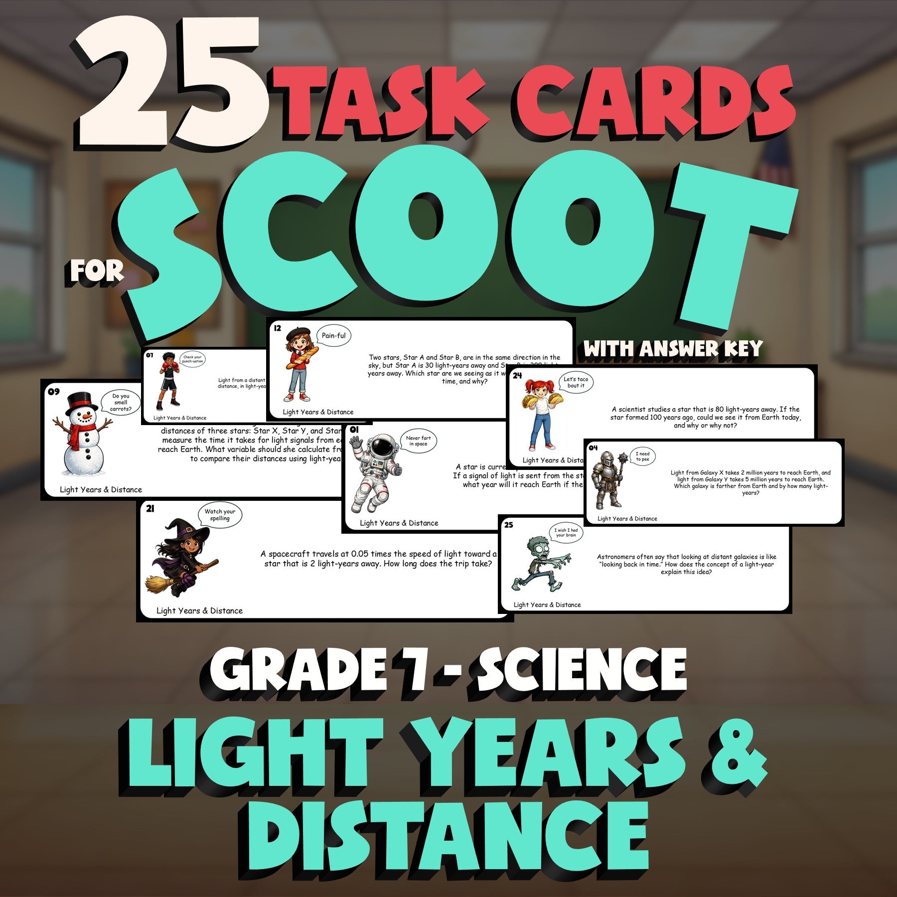 Light Years & Distance SCOOT TASK CARDS Science Game - No Prep Grade 7 Review