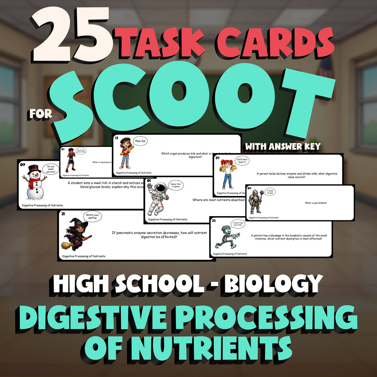 Digestive Processing of Nutrients SCOOT TASK CARDS Science Game - Biology