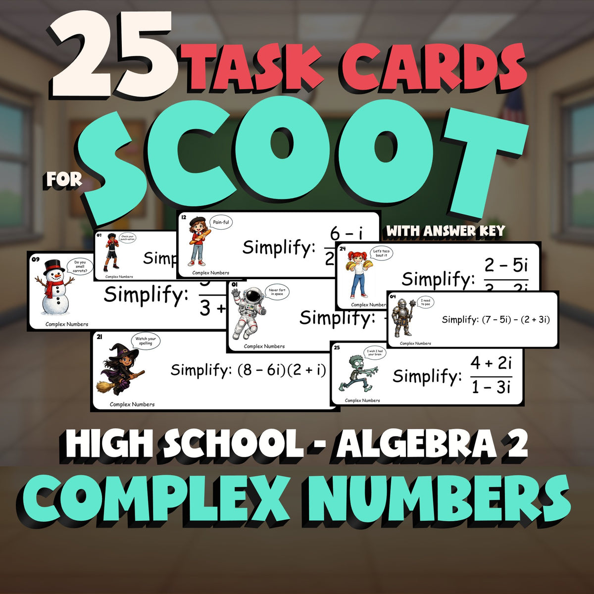 Complex Numbers SCOOT TASK CARDS Math Game - No Prep Algebra 2 Review Activity