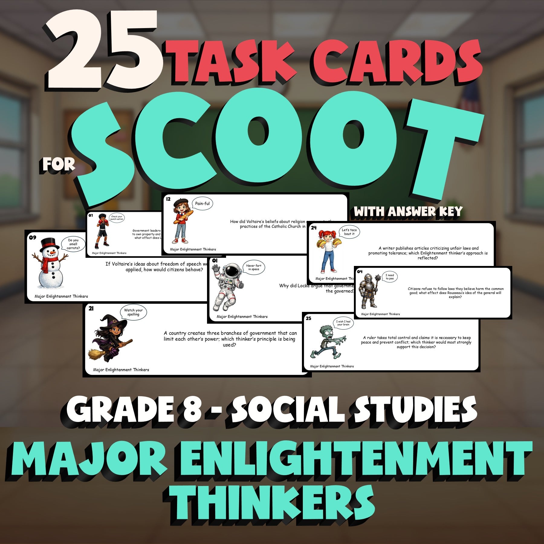 Major Enlightenment Thinkers SCOOT TASK CARDS Socials Game - No Prep Grade 8