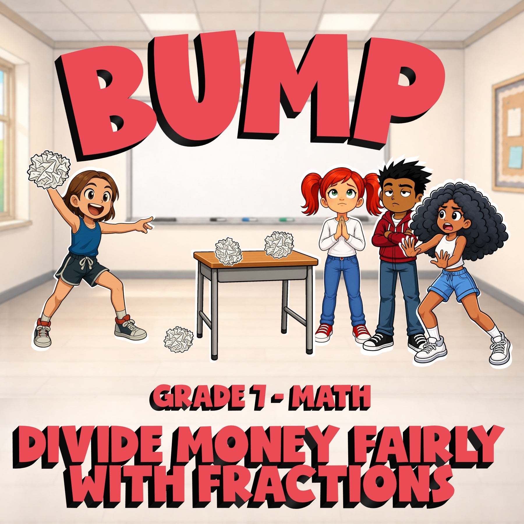 Divide Money Fairly with Fractions BUMP Math Game - No Prep Grade 7 Review