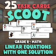 Linear Equations with One Solution SCOOT TASK CARDS Math Game - No Prep Grade 8