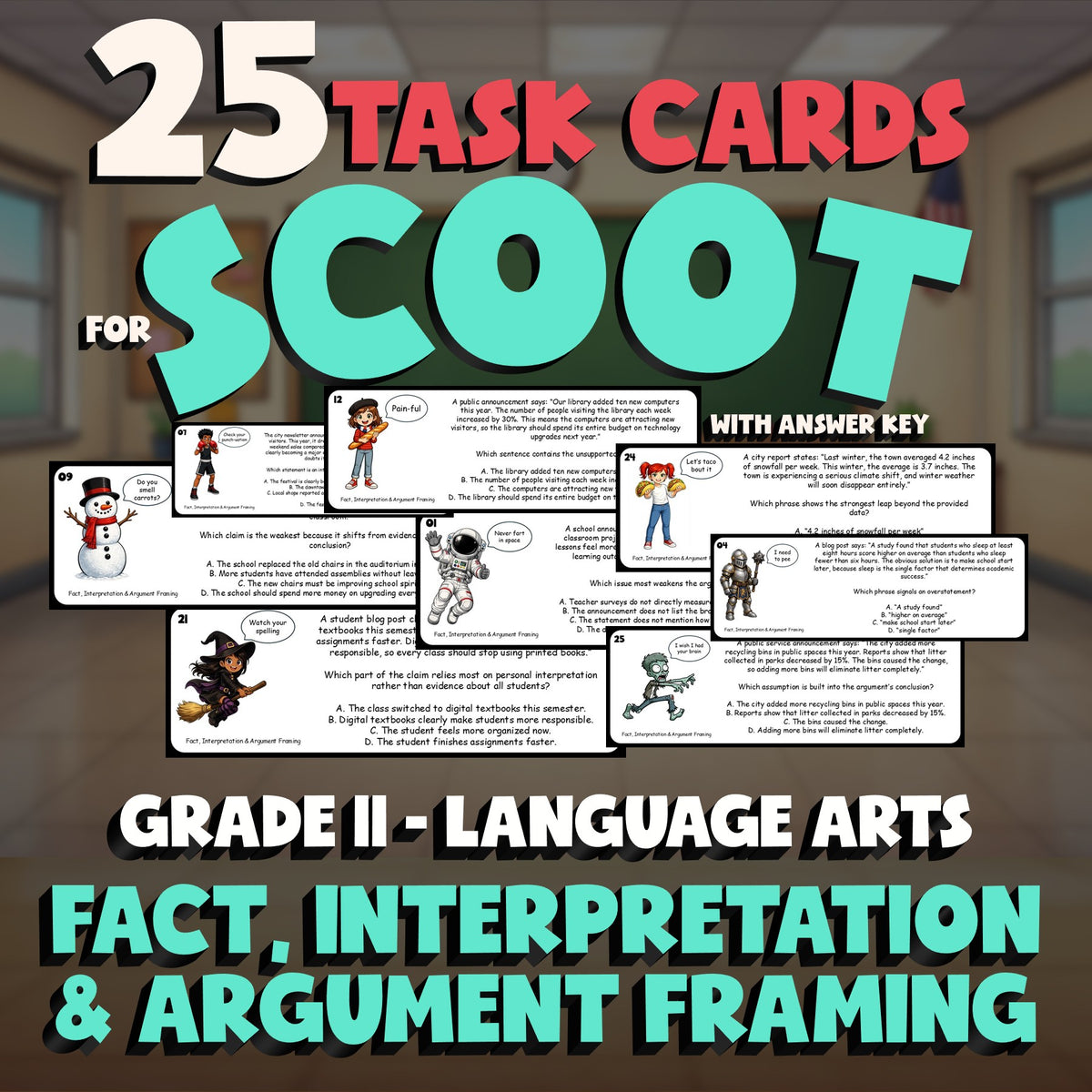 Fact, Interpretation & Argument Framing SCOOT TASK CARDS ELA Game - Grade 11