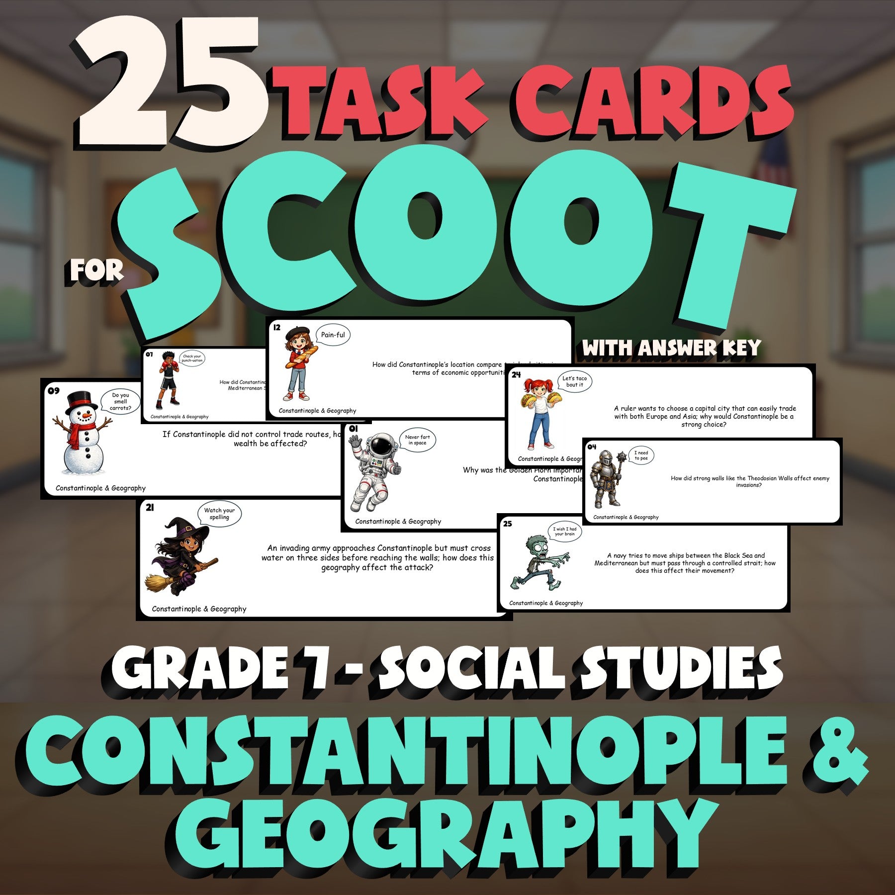 Constantinople & Geography SCOOT TASK CARDS Socials Game - No Prep Grade 7