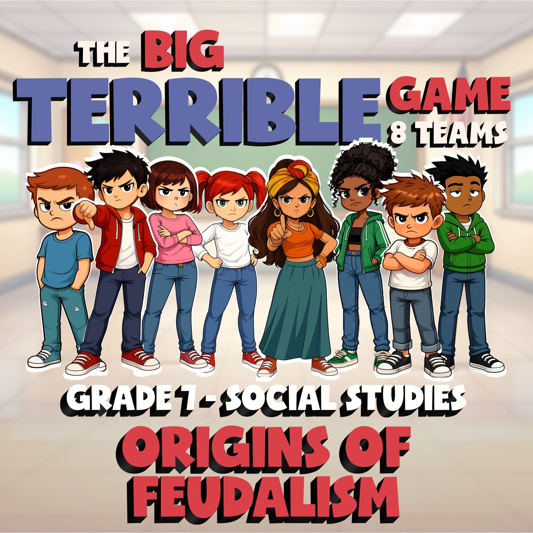 Origins of Feudalism BIG TERRIBLE GAME - No Prep Grade 7 Socials Review Activity