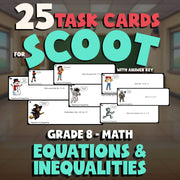 Equations & Inequalities SCOOT TASK CARDS Math Game - No Prep Grade 8 Review