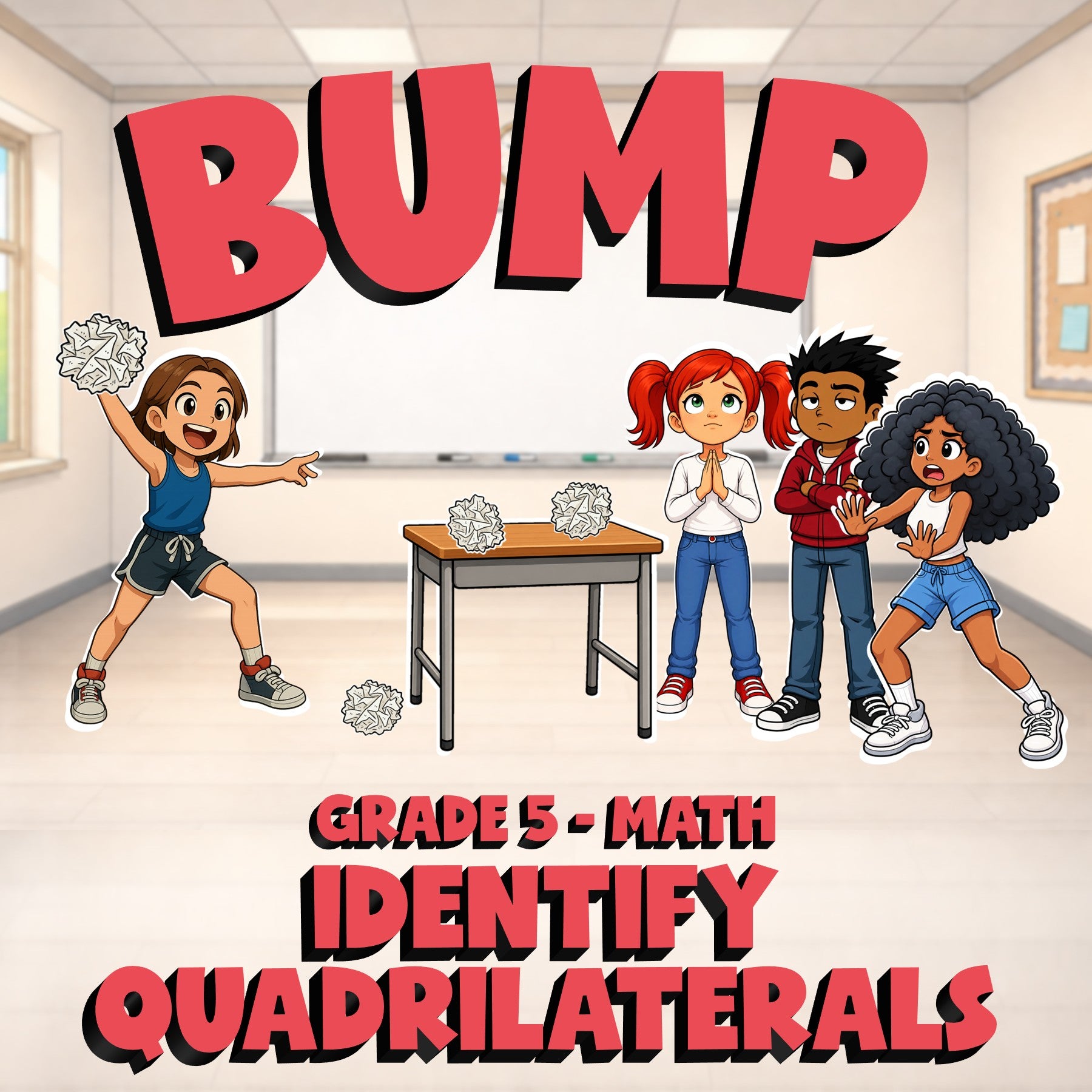 Identify Quadrilaterals BUMP Math Game - No Prep Grade 5 Review Activity